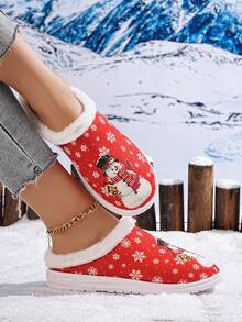 Pantuflas de mujer con diseño festivo de peluche - Pantuflas suaves y cálidas para damas con cierre deslizante - Zapatos cálidos de interior casuales para otoño/invierno - Rojo - Ver 4