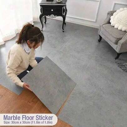 12/24 piezas de baldosas de vinilo autoadhesivas con textura mate PVC, en blanco, negro, gris, patrón de mármol, unicolor y a rayas, antideslizantes, fáciles de pelar e instalar, adecuadas para sala de estar, cocina, dormitorio, baño, 30cm x 30cm