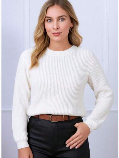 Blusa cropped feminina de tricot manga bufante lisa outono inverno