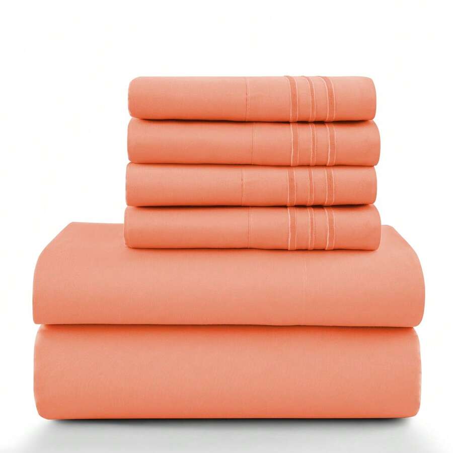 LUX DECOR 6-Piece Embroidered Bed Sheet Set – Brushed Microfiber, Deep Pocket, Lightweight & Breathable – Graduation Gifts, Home Decor, Sleep Protection For Dorms, Student Beds, Back‑To‑School Gift, Soft Bed Linens, Comfortable Sleep, Luxury Bed Set, Valentine's Day Bedroom, Spring Bedding Refresh, Guest Room Essentials, Dorm Room Bedding, Premium Bed Linens, Easy Care Sheets, Hypoallergenic Fabric, Year-Round Comfort, Master Bedroom Update, Matching Bedding Set, Hotel Quality Linens - 珊瑚粉 - 查看 1