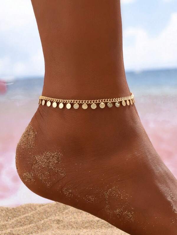 1 pieza Tobillera con colgante en forma de gota de agua o campana, chapada en oro de 18k, de estilo minimalista, para uso diario de mujeres y niñas