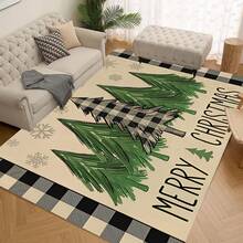 1/2pcs Christmas Floor Mat, Luxurious Green, Black And White Checked Christmas Tree Pattern Kitchen Floor Mat, Perfect For Indoor/Outdoor Use, Family Gatherings, Kitchen, Dining Room, Christmas Atmosphere Decoration, Home Decoration