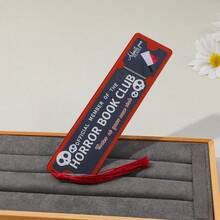 Horror-Themen Papier Lesezeichen, dunkler und mysteriöser Stil, dekoriert mit roten, rosa und lila Quasten, mit schockierendem Text, geeignet zum Markieren von Seiten in Horror-Literatur, um ein immersives Lese-Erlebnis für Horror-Fans zu schaffen