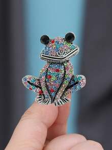 1pc Creative Colorful Rhinestone Frog Brooch Accessory, Suitable For Summer, Queuing, Gatherings, Vacation, Gift For Friends Halloween Accessories Teachers Day - Bronze - View 4