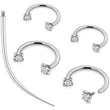 5Pcs/Set Horseshoe Nose Ring Stainlessl Steel Double Gem Stud Nose Ring 16g Lip Rings Cubic Zirconia Piercing Jewelry For Women Men 6/8/10/12mm - Multicolor - View 2