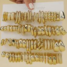 1-18pairs Fashionable Big Size Glossy Gold Spray-Coated ABS Plastic Earring Set, Skin-Friendly, Minimalist Geometric Earrings For Ladies'All-Day Wear