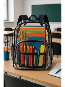 ¡RecomendadoMochila transparente, Mochila de PVC transparente para adultos, Niñas, Niños, Escuela, , Estadio, Trabajo, Viajes¡Top de Temporada - Negro - Ver 2