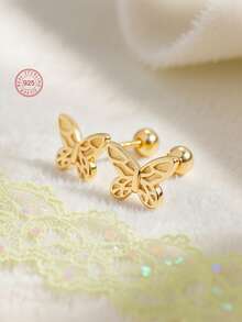 Artepollo 1 Pair 925 Sterling Silver Hypoallergenic Butterfly Children's Earrings, Spiral Earring Backs Won't Fall Off, Delicate & Cute, Gift Box Packaging, Gift For Kids, Young Girls, Friends Birthday - Gold - View 9