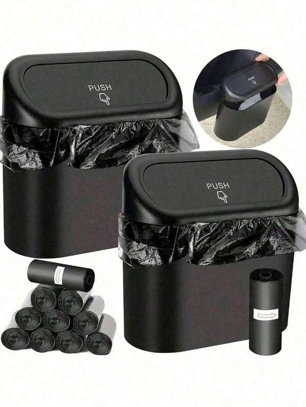 1pc Plastic Car Trash Can With Lid, Universal Car Garbage Can That Can Be Hung On Car Door, Comes With Trash Bags
