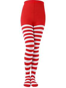 1 Stück Weihnachts-gestreifte Strumpfhose für Frauen, Rot/Weiß, Schwarz/Rot, Slim Fit Strumpfhose für Party, Cosplay, Herbst/Winter, gemütlich