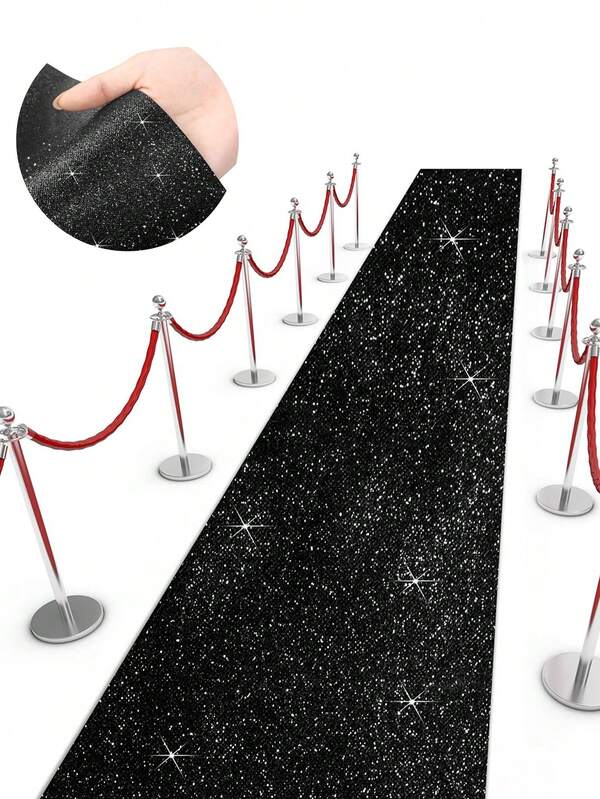 1pc 8M Glitter Black Sequin Aisle Runner Carpet, Wedding Carpet, Wedding Decoration Glitter Carpet, Holiday Birthday Celebration Party Ceremony Decoration Aisle Rug, Event Stage Backdrop Decoration Ceremony Accessories Carpet Rug, Store Opening Entrance Decoration, Vacation Party Decoration, Room Decoration Home Decoration, Outdoor Party Decoration, Backdrop Decoration, Wedding Party Supplies,Home Decor The Long Carpet Can Be Cut