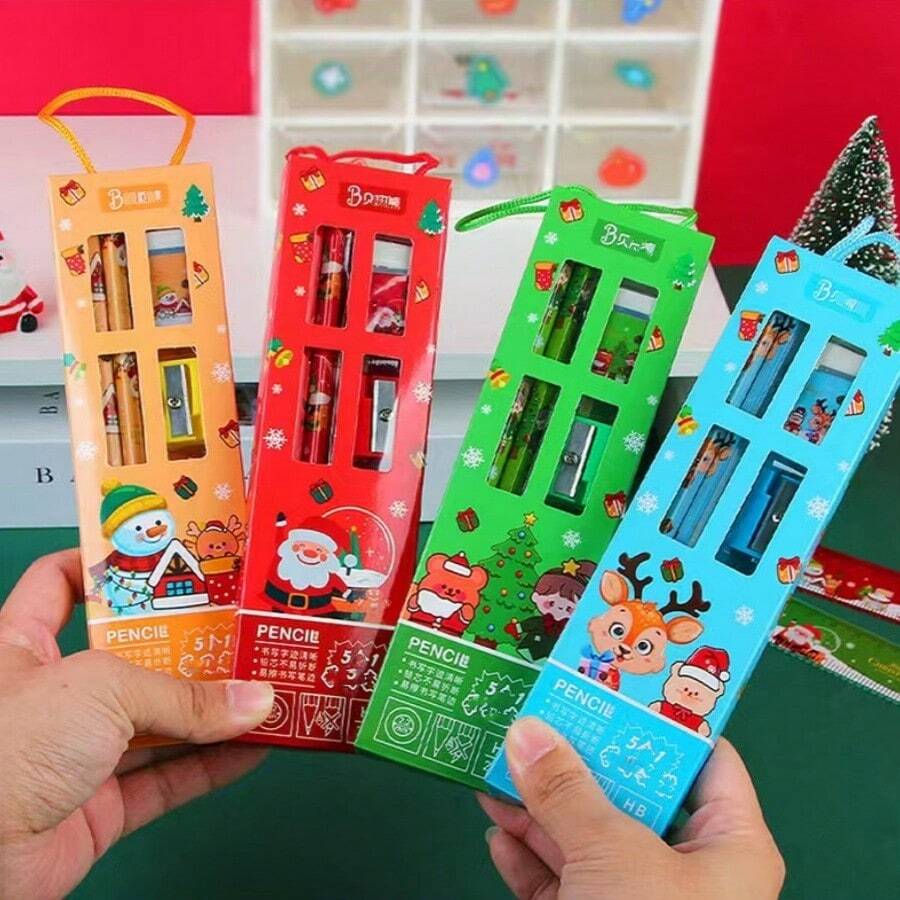 Christmas Gift Box Pencil Set, Handheld Stationery, Christmas Neutral Pen Stationery Set For Students, Cute Christmas Stationery, Stationery Set As Cute Christmas Surprise Gift