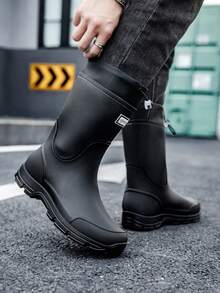 Fashionable Waterproof Rain Boots, Unisex Drawstring Mid-Calf Delivery Rider Work Boots, Thick Sole Anti-Slip Rubber Shoes