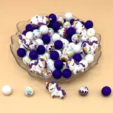 35 piezas Conjunto de cuentas de silicona DIY, cuentas espaciadoras de silicona 3D con diseños de unicornios y animales coloridos impresos, adecuado para hacer joyas DIY hechas a mano, accesorios para llaveros, pulseras, bolígrafos, colgantes de teléfono, adornos de bolso, suministros de manualidades lindos, regalos para fiestas