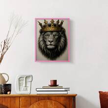 1pc Restickable Framed Lion Of Judah Art Print, Wood Frame, Biblical Inspired Regal Animal Wall Decor With Gold Crown & Scripture Accent, Spiritual Artwork For Living Room, Office, Or Prayer Room, Made In USA, Ready To Hang Art Prints - 粉色 - 查看 10