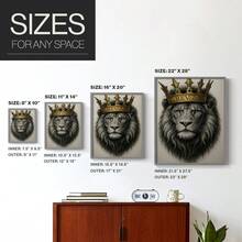 1pc Restickable Framed Lion Of Judah Art Print, Wood Frame, Biblical Inspired Regal Animal Wall Decor With Gold Crown & Scripture Accent, Spiritual Artwork For Living Room, Office, Or Prayer Room, Made In USA, Ready To Hang Art Prints - Grey - View 8