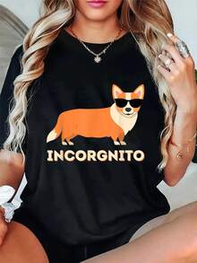 100% Cotton Incorgnito - Funny Welsh Corgi Owner Dog Lover T-Shirt Women's Men's Summer Comfort Soft Crew Neck Tee Tops - 黑色 - 查看 1