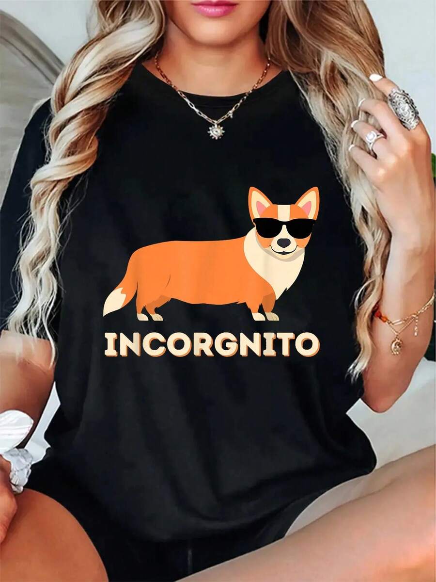 100% Cotton Incorgnito - Funny Welsh Corgi Owner Dog Lover T-Shirt Women's Men's Summer Comfort Soft Crew Neck Tee Tops - 黑色 - 查看 1