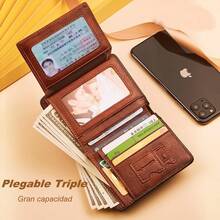 Cartera de Cuero para Hombre de Tres Pliegues con Función Antirrobo, 11 Bolsillos para Tarjetas de Crédito, Diseño Ultrafino, Gran Regalo - Marrón oscuro - Ver 3