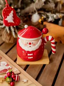 1 件圣诞老人陶瓷杯，高品质家用咖啡杯，创意圣诞杯带手柄和盖子，实用礼品杯，适合女性、朋友、办公室、家庭、机场、客厅，红色 - 彩色 - 查看 3