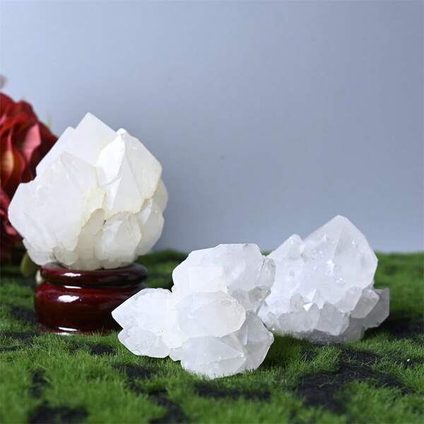 1pc Natural Clear Quartz Flower Cluster - Crystal Cluster Transparent With Light Yellow, Home/Office Decor, High-Quality Mineral Specimen Gift For Christmas, Valentine's Day, Graduation, Crystal Deco