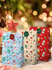 12pcs Christmas Gift Bags - Holiday Santa Claus, Christmas Tree And Snowman Patterns, Christmas Shopping Bags, Storage Bags, Tote Bags For Holiday Shopping And Party Gifts, Christmas Valentine Day