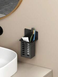 Wall Mounted Toothbrush And Toothpaste Holder For Bathroom, White And Black, With Space For Comb Or Razor And Shower Gel (No Drilling Required), Home Bathroom Decor, Autumn Decor, Back To School