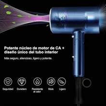 Charlemain Secadora de Cabello de Iónico Negativo, 1800W Secadora de Pelo Profesional con 3 Temperatura Ajustable, Secador de Soplado Plegable con 1 Boquilla de Cabeza Soplado y 1 Difusor (Negro) - Grisb - Ver 2
