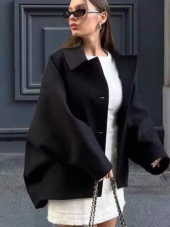 Women's Turn-Down Collar Jacket Autumn Winter Female Long Sleeves Elegant Warm Outwear Women Casual Loose Coat