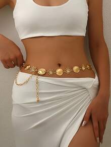 1条简约金色波西米亚风向日葵笑脸图案腰链，适合婚礼、宴会、派对等场合，是送给朋友和爱人的绝佳礼物。 - 金色 - 查看 3