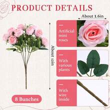 1/3/80支人造丝玫瑰花束，适用于家居、餐厅、卧室装饰、节日、生日派对、户外花园、婚礼派对装饰、客厅、餐桌摆饰、仿真植物，可用作花瓶填充物、阳台墙面装饰、家庭办公室房间节日装饰 - 淺粉色 - 查看 2