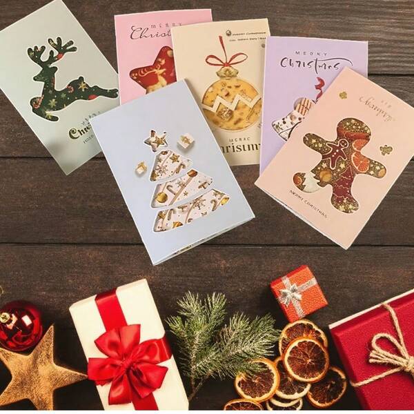 Tarjetas de felicitación navideñas con lámina de oro y relieve, para expresar bendiciones entre amigos, familia y seres queridos, adecuadas para Navidad, San Valentín, Acción de Gracias y fiestas
