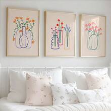 Frameless, 3 Pieces/Set Of Minimalist Lines, Plants, Flowers, Wall Art Decorative Paintings, Abstract Plant Flower Art Canvas Posters, Modern Prints, Room Decorative Hanging Paintings, Living Room Art Decorative Illustrations, Modern Home Wall Art Decorative Prints, Ideal Home Gift Creativity, Suitable For Living Room Study Bedroom Corridor Art Decorative Paintings