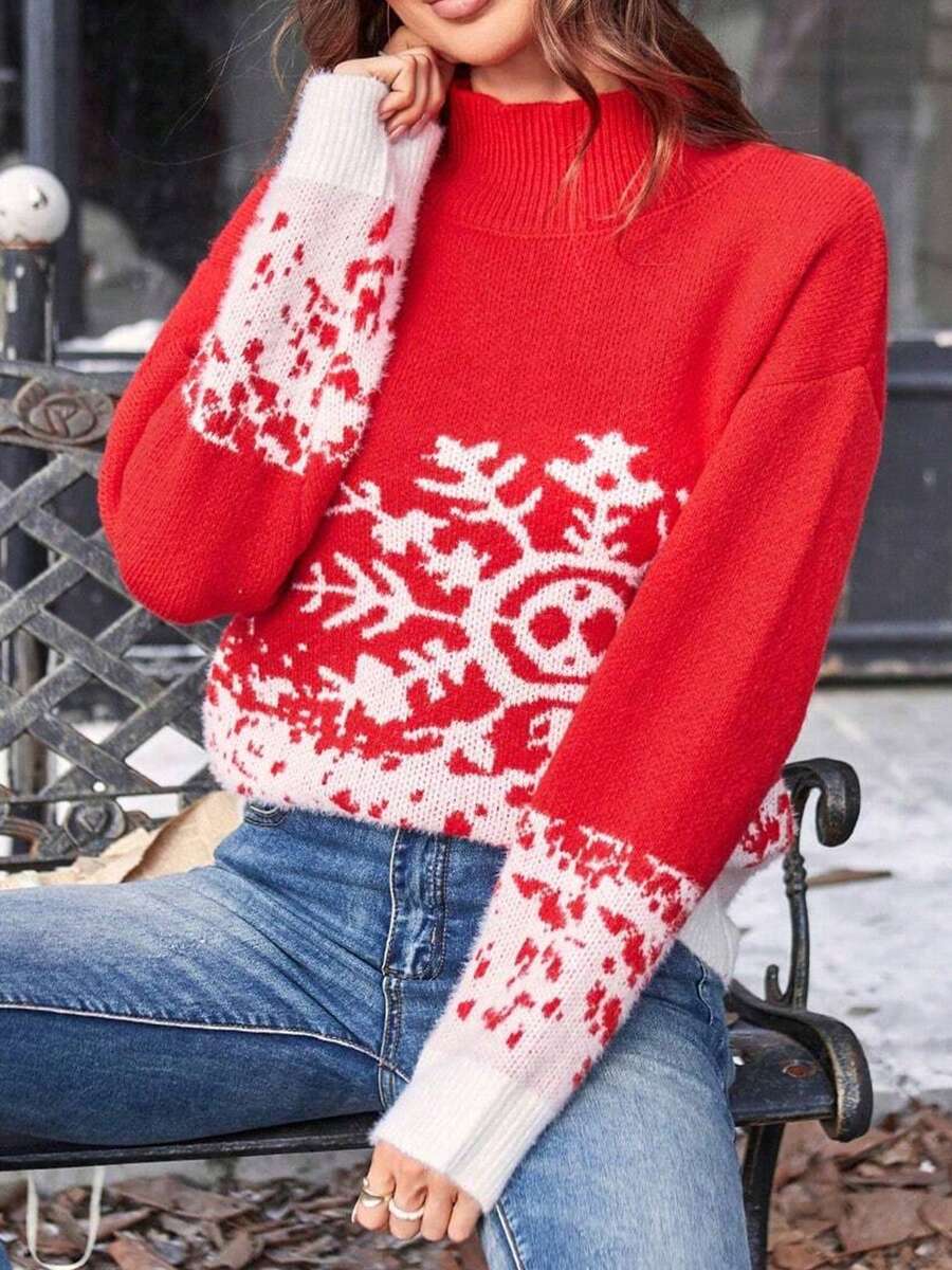 Women's Christmas Outfit, Comfortable And Romantic Vintage-Modern Casual Wear For Christmas Party, Commute, Office, Teacher, Pullover Sweater, Crew Neck, Everyday, Holiday, Vacation, Office, Date, Photoshoot, Street, Travel, Spring, Autumn, Winter, Early Autumn, Autumn/Winter