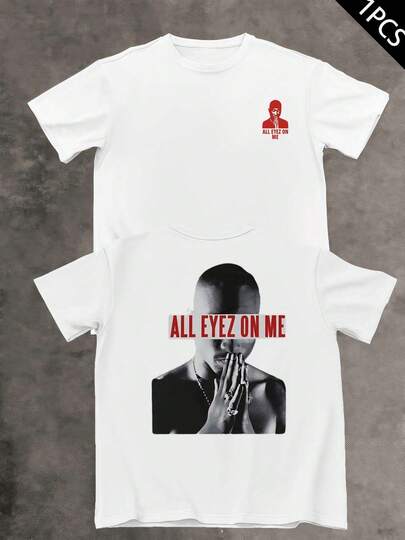 Rap Graphic T-Shirt, Herren-T-Shirt mit beidseitigem Druck, modischer, lässiger Rundhalsausschnitt, 220 g/m² Baumwolle (1 Stück)