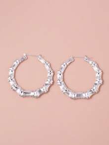 1对女士时尚镂空粗竹圈耳环，镀金，基本款，多种款式可选 - 竹節金色 - 查看 2