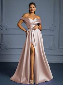 VIPGIRL 优雅长款喇叭连衣裙，晚礼服 - 藕粉色 - 查看 3