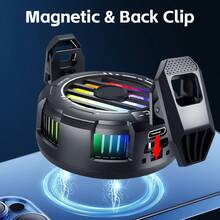 1pc Black Magnetic & Clip-On Semiconductor Phone Cooling Fan, ABS Material, 3-Speed Digital Display, Rapid Cooling, Prevents Phone Overheating, Suitable For Smartphones & Tablets, Essential Phone Accessory, Great For Halloween, Camping
