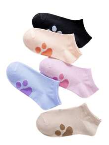 5 paires de chaussettes courtes respirantes anti-odeur pour femmes avec motif de patte de chat mignon, printemps/été - Multicolore - Voir 7