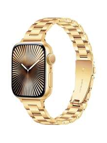 1pc Narrow Women's Gold Metal Apple Watch Band, Suitable For Apple Watch Ultra 3/2/1 Series SE/S10/S9/S8/S7/S5/S4/S3, 14mm Detachable 3-Link Chain Gold Strap, Fashionable, Elegant, Suitable For Daily Wear, Parties, Travels, Gift For Girls, Apple Watch 38/40/41mm, 44/45/46/49mm Smartwatch Accessories