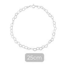 Tornozeleira Elo de Coração Prata 925 Legítima 25cm - Prata - Visão 6