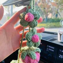 onEternal 1pc/2pcs Light Pink/Red Puff Simulation Strawberry Hanging Decoration, Handmade Crochet Car Interior Decoration, Mirror Bag Decoration, Handmade Crochet Christmas And Halloween
