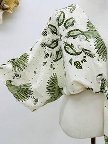 KISTYLE Crepe Blouse With Batwing Sleeves And Tie - Mint Green - View 3