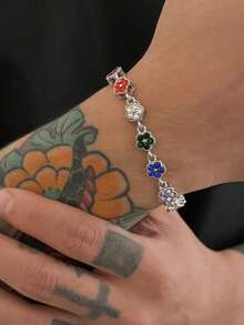 1 chiếc Vòng tay hoa năm lá 3D đính đá Cubic Zirconia nhiều màu thời trang dành cho nam, thích hợp đeo hàng ngày, dự tiệc, làm quà tặng cho bạn bè và gia đình, ngày lễ tình nhân, giáng sinh - Vòng đeo tay - Xem 4