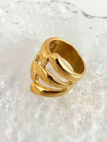 Mazuer 1pc 18K Gold Plated Stainless Steel Vintage Retro Minimalist Exaggerated Fashion Sophisticated Design Multi-Layer Open Ring, Suitable For Thanksgiving, Seasonal Change, Christmas, Graduation, Back To School, Gifts, Holidays, Parties, Daily Wear, Vacation