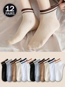 12 Pairs Women's Socks, Including Ankle Socks, Boat Socks, Invisible Socks, Low-Cut Socks, White Socks, Short Socks, Black Socks, Ladies Socks, Ankle Socks, Mid-Calf Socks, Cute Socks, Girls Socks, With Double-Line Anti-Slip Design, Mesh Moisture-Wicking Design, Soft And Comfortable, Suitable For Daily Wear, Home Exercise, Office Wear, College Style, Suitable For All Seasons And Holidays, Invisible Socks And Short Socks, Random Colors - Multicolor - View 4