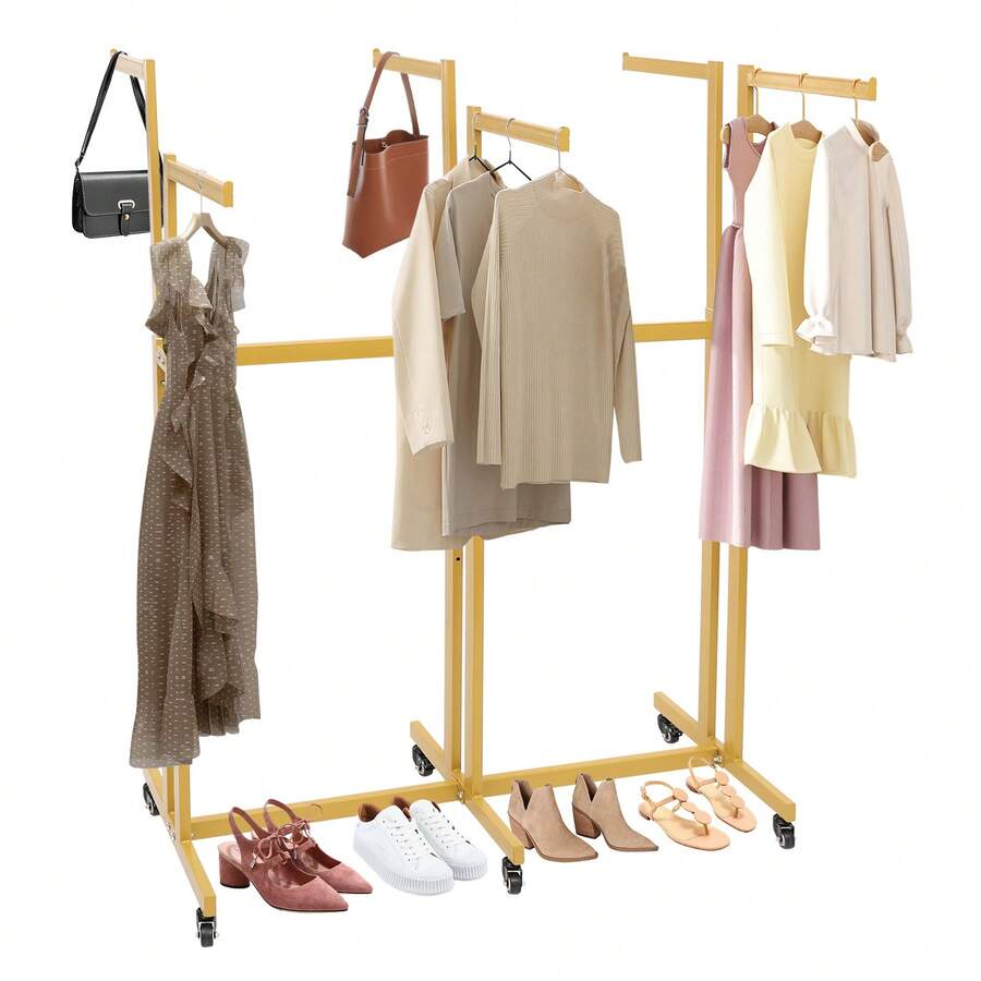 Metal Garment Rack, 6 Way Floor Standing Retail Display Racks With Adjustable Height Blade Arms And Wheels For Clothing Store And Home (Gold) - Vàng - Xem 1