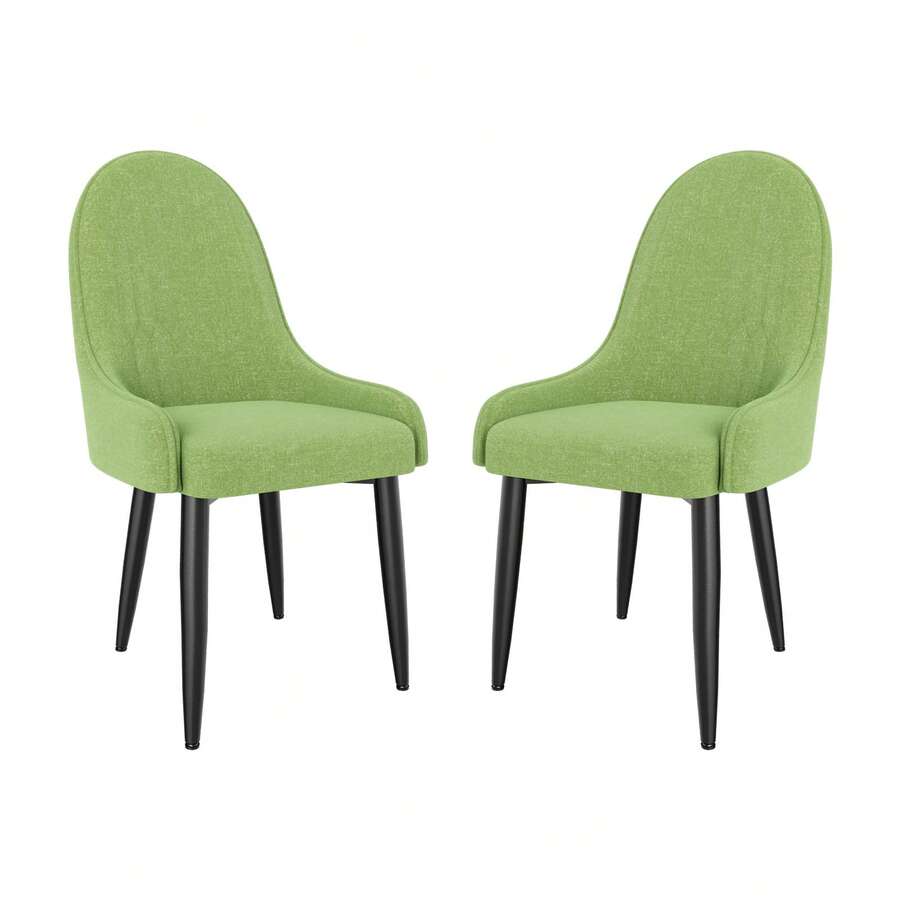Dining Chairs Set Of 2, Modern Upholstered Fabric Kitchen Chairs, Dining Table Chairs With High Back And Metal Legs - 綠色 - 查看 1