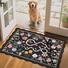 1Pcs Room Decor Modern Washable Scalloped Floral Snake Area Rug For Living Room Indoor Bedroom Foldable Floor Mats, Soft Low Pile Non Shedding Carpets For Offices Non-Slip Runner For Hallway Dorm - 黑色 - 查看 3