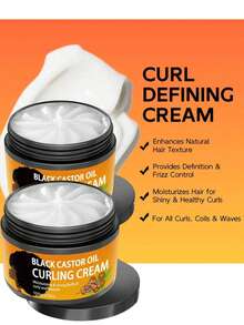 2pcs Black Castor Oil Curl Cream, Infused With Moroccan Argan Oil - Long-Lasting Frizz Control, Moisturizing Elastic Curl Styling Conditioner, Suitable For Dry And Curly Hair, Unisex - 2PCS - View 8